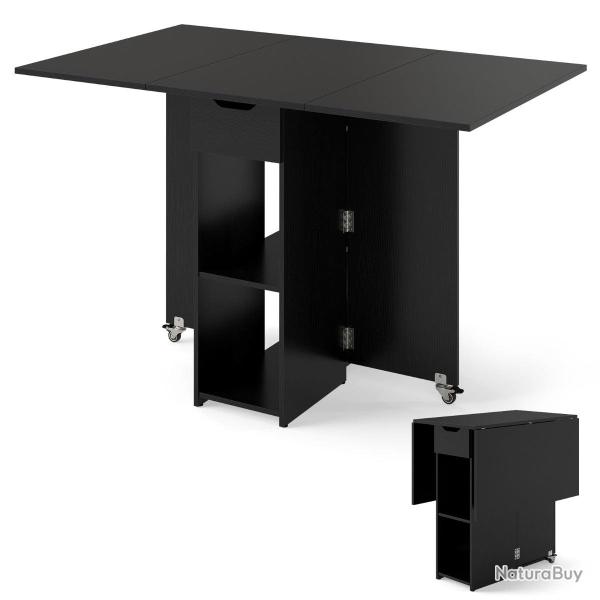 Table pliante pour cuisine 120 x 72 x 75 cm extensible avec tiroir et 2 �tag�res design en bois noi