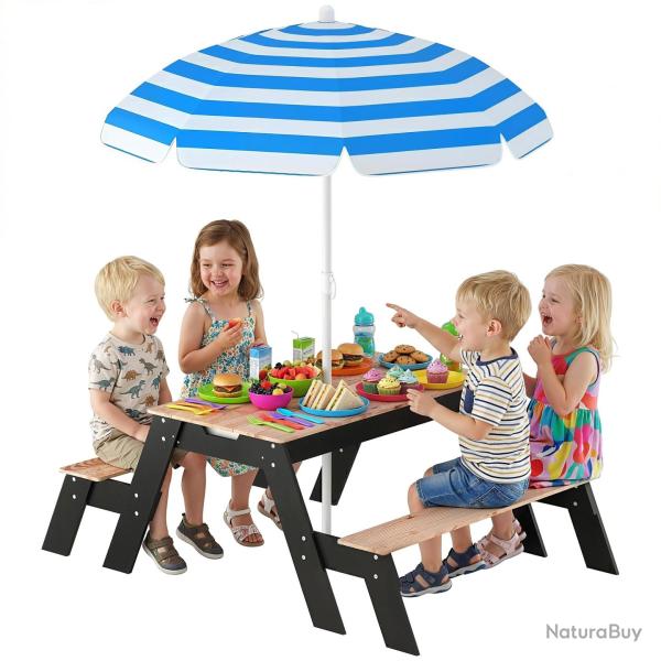 Table de pique-nique enfants ext�rieure avec parasol et rangements cach�s 95 x 50 x 50 cm scandinav
