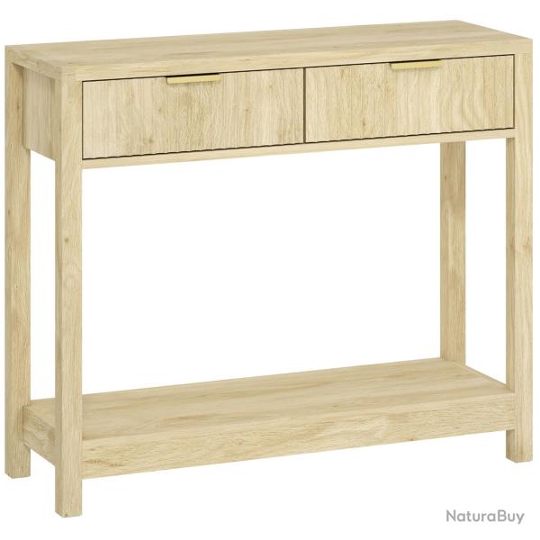 Console �troite couloir 90 x 30 x 76 cm 2 tiroirs et �tag�re ouverte rangement style moderne �pur�