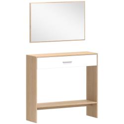 Console d'entr&eacute;e 91.5 x 27.9 x 85.5 cm avec tiroir &eacute;tag&egrave;re miroir s&eacute;par&eacute; compact moderne en panneau