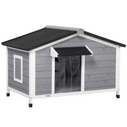 Niche pour chien sur pied style cottage 109 x 79 x 72 cm toit ouvrant &eacute;tanche plancher amovible rus
