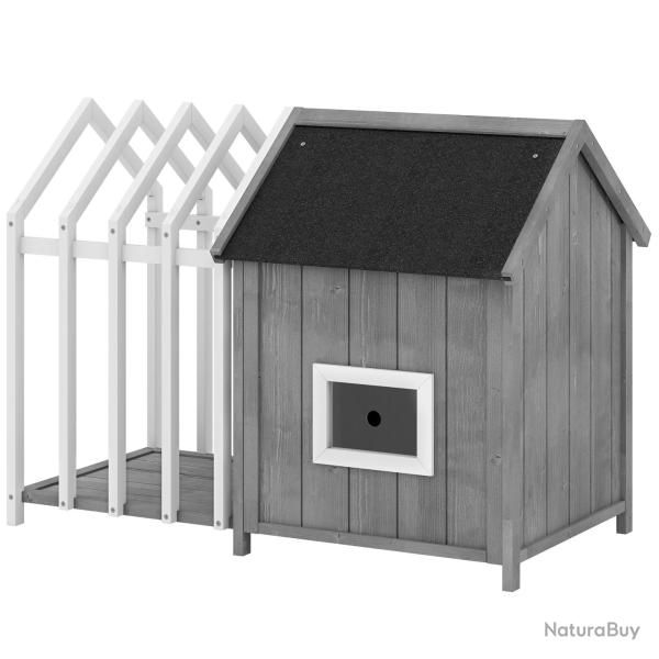 Niche pour chien ext�rieure avec terrasse 106 x 62,5 x 80,5 cm toit asphalte pieds sur�lev�s scandi