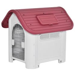 Niche pour chien ext&eacute;rieur et int&eacute;rieur double porte 59 x 75 x 66 cm sur&eacute;lev&eacute;e a&eacute;r&eacute;e design contemp