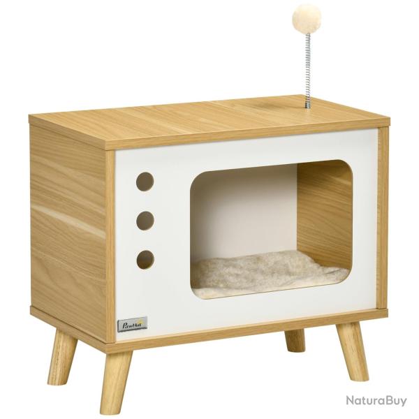 Maison pour chat forme de meuble t�l� 50 x 28 x 43 cm refuge cocon style contemporain en panneau de