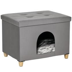 Maison pour chat sur&eacute;lev&eacute;e nid 2 en 1 repose pieds 60 x 45 x 44.5 cm coussin amovible lavable desig