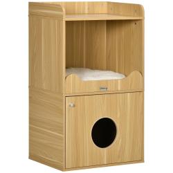 Maison de toilette pour chat meuble 60 x 45 x 103 cm niche ferm&eacute;e coussin confortable contemporain