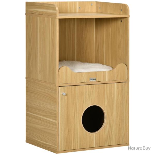 Maison de toilette pour chat meuble 60 x 45 x 103 cm niche ferm�e coussin confortable contemporain
