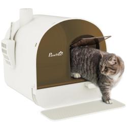 Maison de toilette chat ferm&eacute;e 43 x 44 x 47 cm nettoyage facile tiroir amovible design &eacute;pur&eacute; pour s