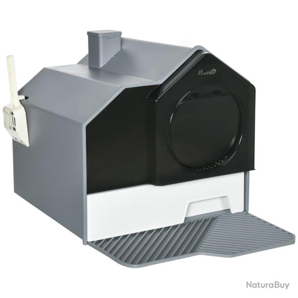 Maison de toilette pour chat maisonnette 47 x 45 x 42 cm plateau amovible entretien facile style mo