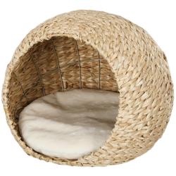 Maison pour chat tiss&eacute;e 45 x 41 x 37 cm coussin moelleux int&eacute;rieur spacieux rustique d&eacute;coratif en q