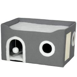 Maison pour chat pliable sur&eacute;lev&eacute;e 60 x 40 x 34 cm avec griffoir gain de place design moderne ambia