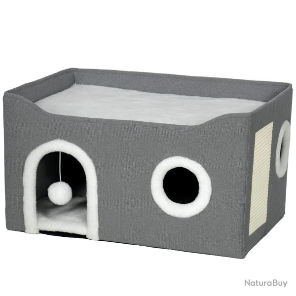 Maison pour chat pliable sur�lev�e 60 x 40 x 34 cm avec griffoir gain de place design moderne ambia