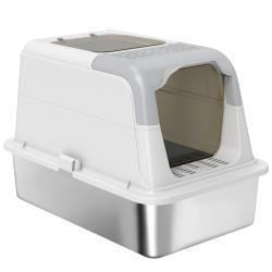 Maison de toilette pour chat entr&eacute;e avant 60,4 x 40,4 x 41,8 cm anti odeurs ferm&eacute; moderne en acier