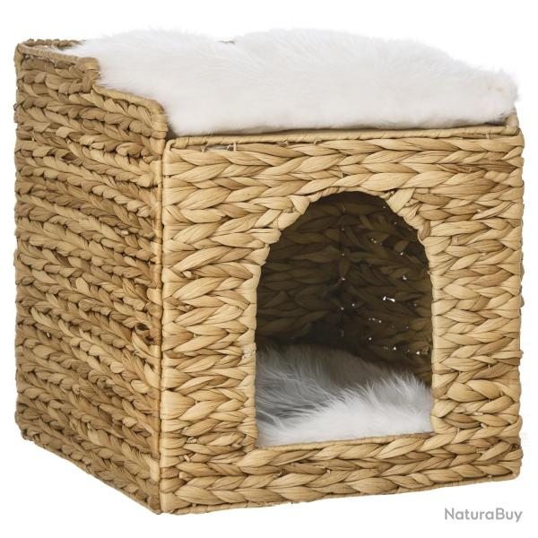 Niche pour chat 2 niveaux avec 2 coussins porte ronde 37,5 x 37,5 x 41,5 cm douillet scandinave en