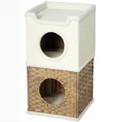 Niche pour chat d'int&eacute;rieur trois niveaux 41 x 41 x 75.5 cm double entr&eacute;e sisal moderne en panneau