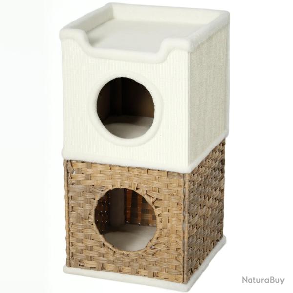 Niche pour chat d'int�rieur trois niveaux 41 x 41 x 75.5 cm double entr�e sisal moderne en panneau