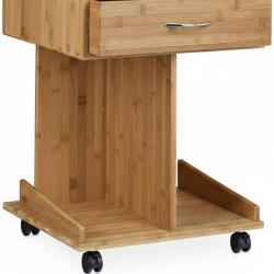 Table console &agrave; roulettes pratique rangement 56,5 x 43 x 46 cm en bambou naturel 13_0018033