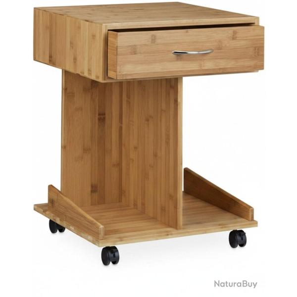 Table console � roulettes pratique rangement 56,5 x 43 x 46 cm en bambou naturel 13_0018033