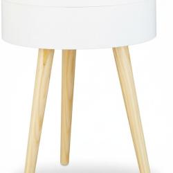 Table d'appoint ronde scandinave tendance 50 x 38 x 38 cm avec espace de rangement pratique en bois