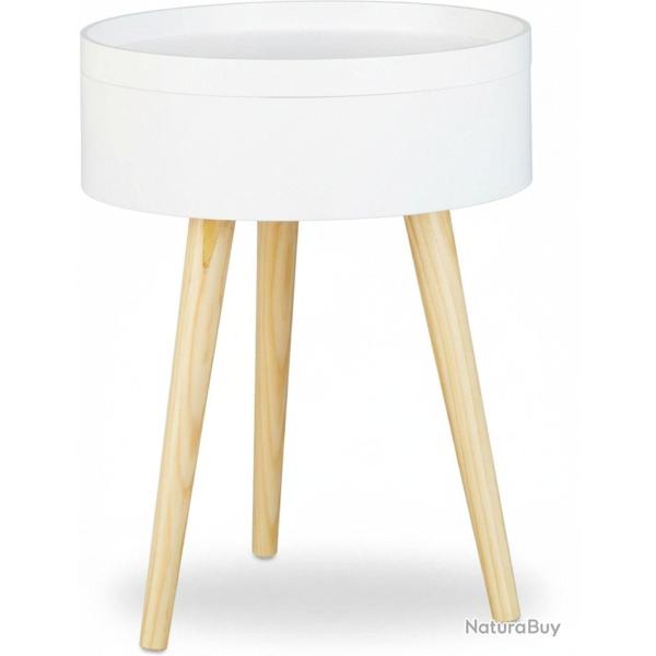Table d'appoint ronde scandinave tendance 50 x 38 x 38 cm avec espace de rangement pratique en bois