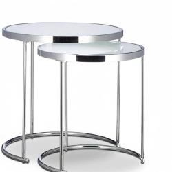 Lot de 2 tables d'appoint rondes modernes 51 x 50 x 50 cm et 46 x 42 x 42 cm en acier chrom&eacute; blanc