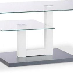 Table basse moderne avec 2 plateaux fonctionnels 100 x 60 x 45 cm design chic en verre blanc 13_001