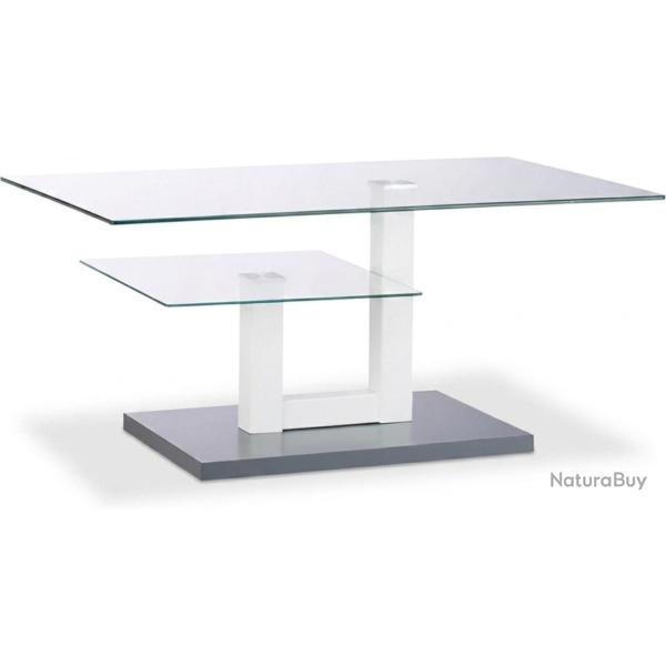 Table basse moderne avec 2 plateaux fonctionnels 100 x 60 x 45 cm design chic en verre blanc 13_001