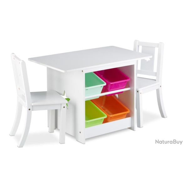 Ensemble table et chaises enfants avec rangement 51,5 x 75 x 46 cm pratique color� ambiance ludique
