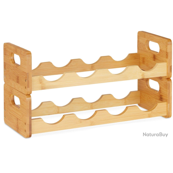 Etag�re � vins empilable pour 8 bouteilles rangement cuisine 24 x 47 x 18 cm style naturel en bambo