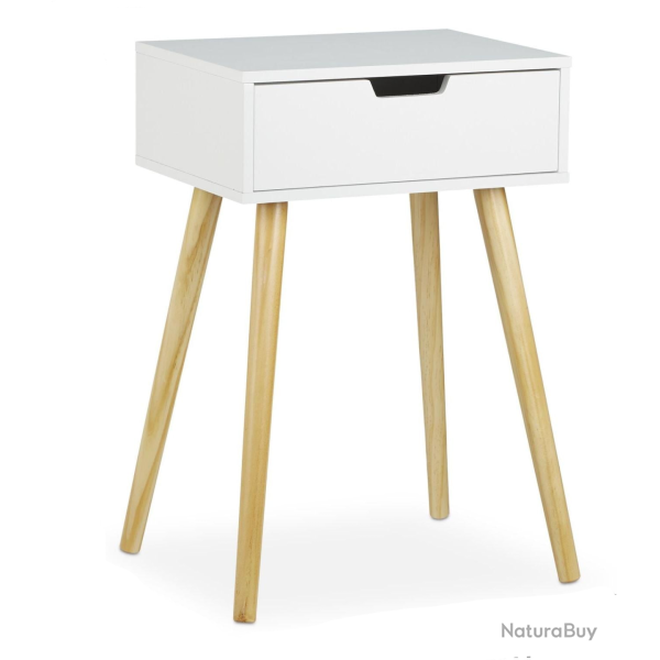 Table de chevet scandinave moderne avec tiroir 60 x 40 x 30 cm ambiance cosy finition mate en MDF b