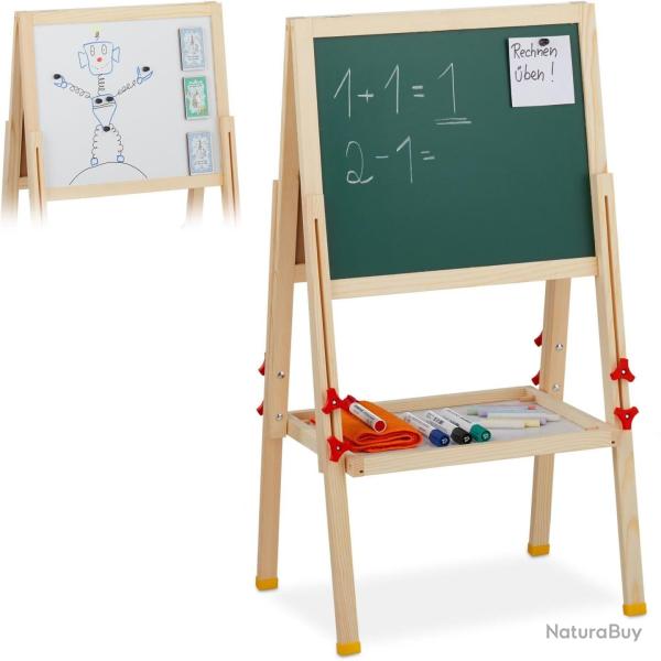 Tableau droit r�glable pour enfants 104 x 45 x 42 cm utilisable des deux c�t�s cr�atif en pin blanc