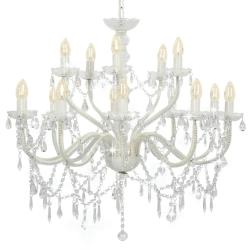 Lustre classique 80 x 74 cm ambiance &eacute;l&eacute;gante 15 ampoules E14 en m&eacute;tal blanc 02_0046418