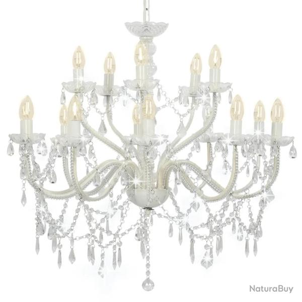 Lustre classique 80 x 74 cm ambiance �l�gante 15 ampoules E14 en m�tal blanc 02_0046418