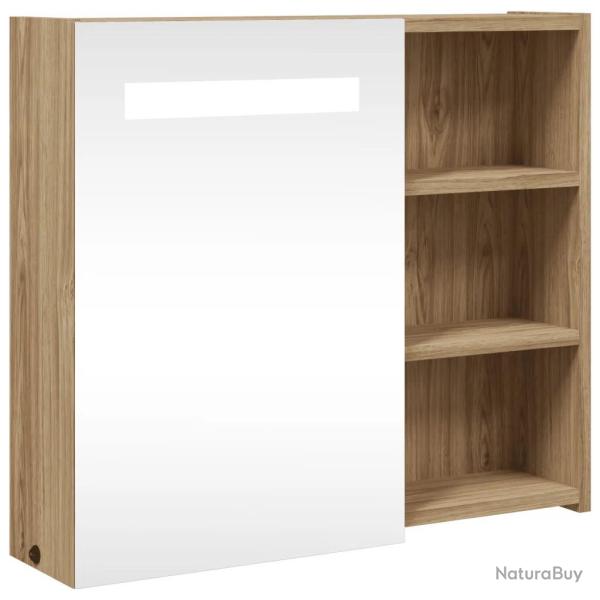 Armoire de salle de bain murale avec miroir et LED 60 x 13 x 52 cm espace de rangement moderne en b