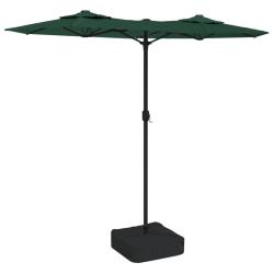 Parasol de jardin double t&ecirc;te carr&eacute; 316 x 145 cm protection UV facile &agrave; manoeuvrer en polyester vert