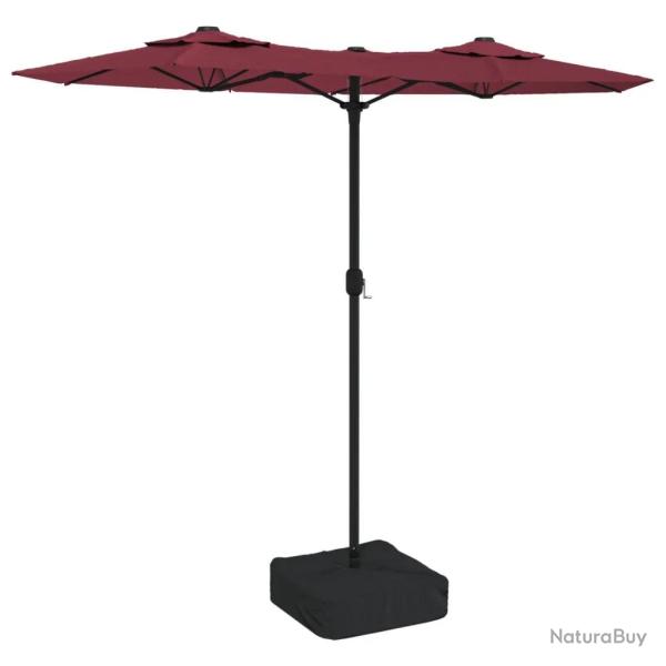 Parasol de jardin � double t�te avec LED ambiance cosy 316 x 145 x 240 cm en polyester rouge bordea
