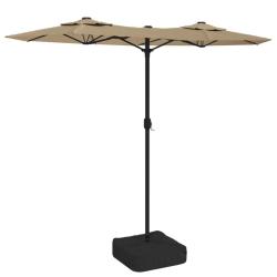 Parasol de jardin &agrave; double t&ecirc;te 316 x 145 x 240 cm protection UV avec base solide en polyester taup