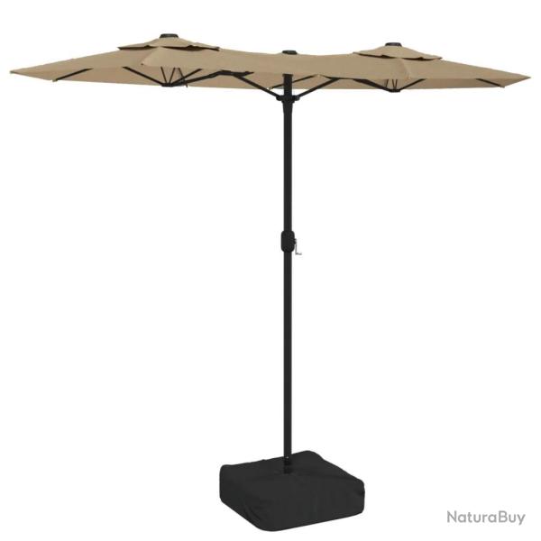 Parasol de jardin � double t�te 316 x 145 x 240 cm protection UV avec base solide en polyester taup
