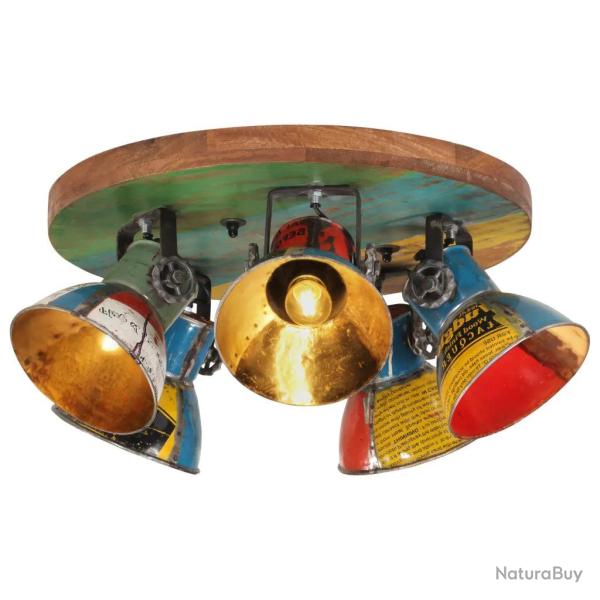 Plafonnier industriel � 5 abat-jour 50 x 50 x 25 cm ambiance cosy design rustique en bois de mangui
