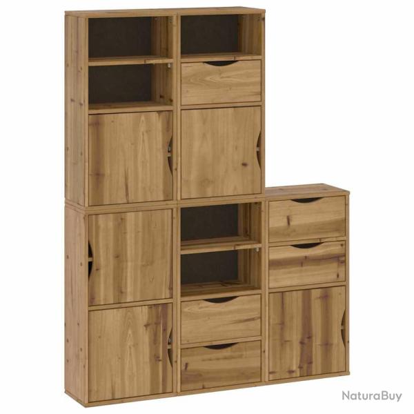 Lot de 5 armoires lat�rales modulaires rangement design rustique 40 x 24 x 79 cm en bois massif pin