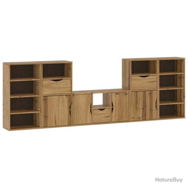 Lot de 5 meubles TV modulaires rangement 79 x 24 x 40 cm en bois de pin massif miel 02_0055986