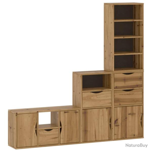 Lot de 4 meubles TV modulaires de rangement salon 79 x 24 x 40 cm en bois de pin massif miel 02_005