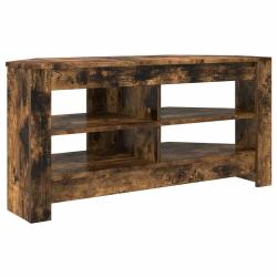 Meuble TV d'angle moderne rectangulaire avec &eacute;tag&egrave;res 102 x 40,5 x 45 cm en bois d'ing&eacute;nierie ch&ecirc;ne