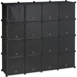 &Eacute;tag&egrave;re &agrave; chaussures modulable pratique 125 x 125 x 31,5 cm avec 24 compartiments design noir en pl