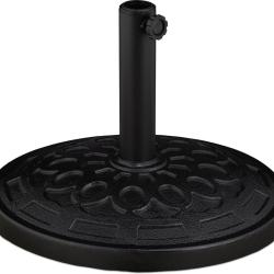 Pied de parasol d&eacute;coratif rond jardin avec vis de r&eacute;glage 34 x 48,5 cm en polyr&eacute;sine noir 13_0018276
