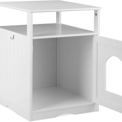 Armoire &agrave; chat moderne avec &eacute;tag&egrave;re et crochet de rangement 64 x 48 x 53 cm en MDF blanc 13_0018255