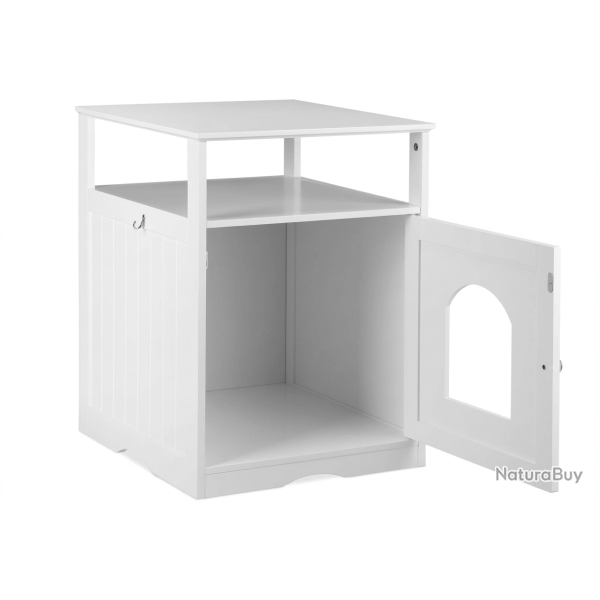 Armoire � chat moderne avec �tag�re et crochet de rangement 64 x 48 x 53 cm en MDF blanc 13_0018255