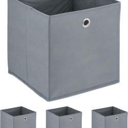 Lot de 4 bo&icirc;tes de rangement pratiques 30 x 30 x 30 cm pour objets du quotidien en tissu gris 13_00