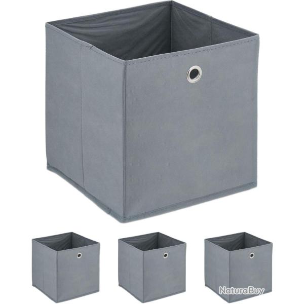 Lot de 4 bo�tes de rangement pratiques 30 x 30 x 30 cm pour objets du quotidien en tissu gris 13_00