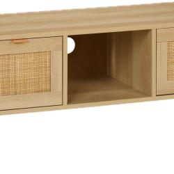 Meuble TV design boho spacieux rangement 100 x 40 x 45,5 cm ambiance cosy en bois naturel 13_0018483